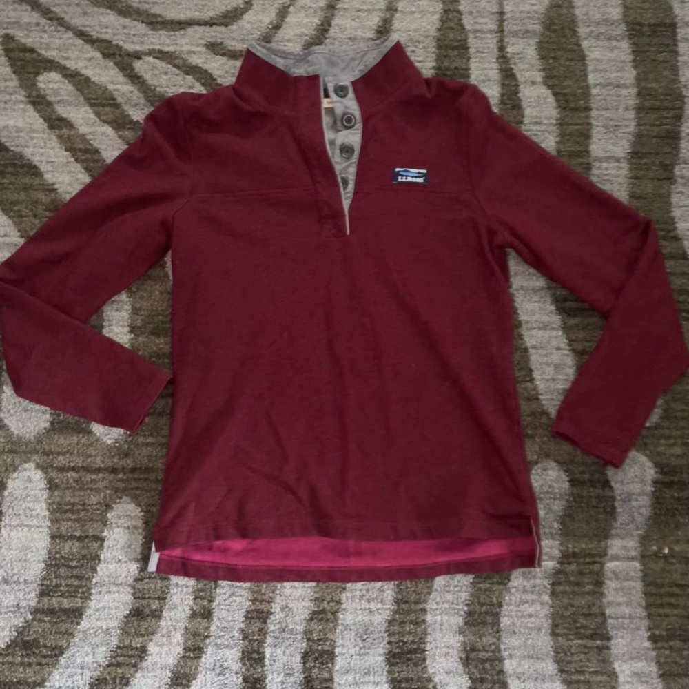 L.L. Bean Maroon Long Sleeve Cotton Pullover Shirt